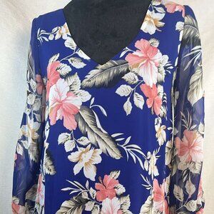 Lulus  Navy Floral Split Sleeve Dress Sz Small Wedding Vacation Celebration